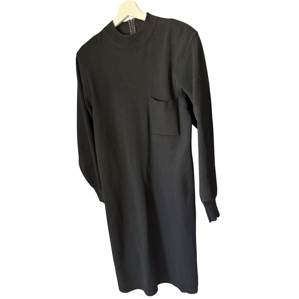 Vintage Brooks Brothers Women's Knit Dress, Sz medium black pocket 100% Wool 80s
